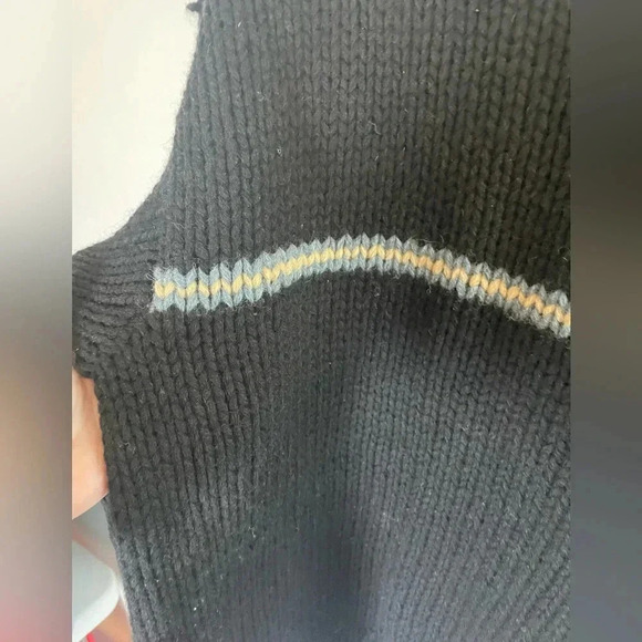 Vintage 90s‎ Mens J Crew Hand Knit Black Wool Chunky Striped Crew Sweater Sz L - Picture 2 of 8